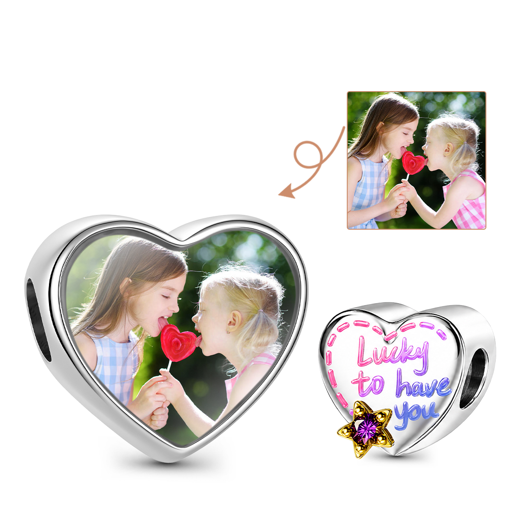 Gnoce Friendship Personalized Photo Heart Bead Platinum-plated Silver Blend_1