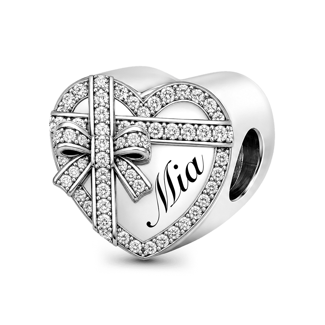Gnoce Parent-child Custom Birthstone & Name Heart Bead Platinum-plated Silver Blend_4