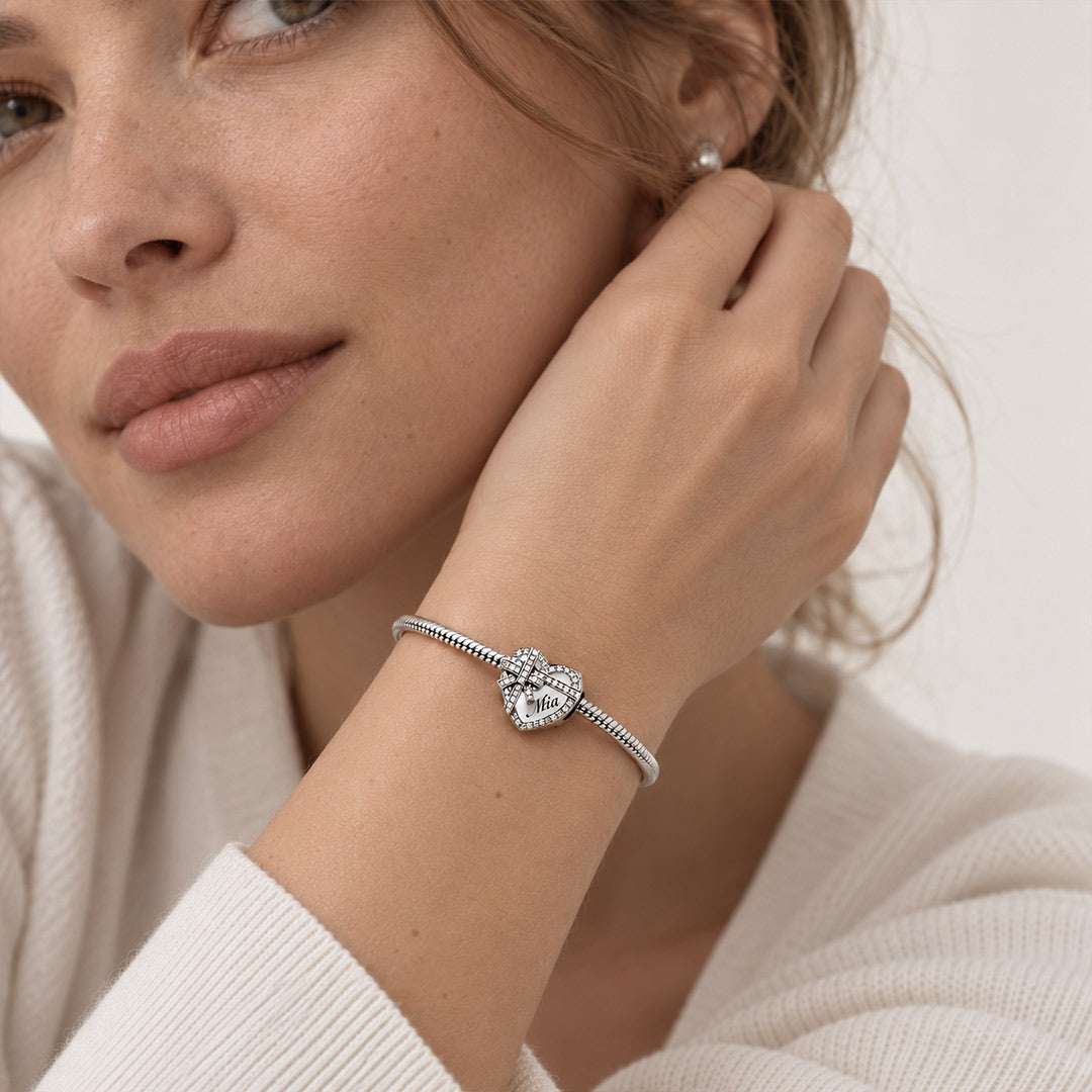 Gnoce Parent-child Custom Birthstone & Name Heart Bead Platinum-plated Silver Blend_2
