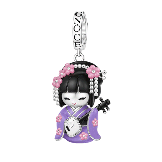 Gnoce Japanese Purple Geisha Doll Shamisen Glow-in-the-dark Clasp Dangle Charm Platinum-plated Silver Blend_1