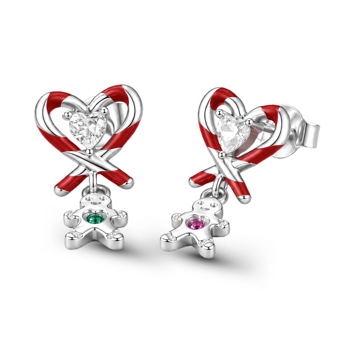 Gnoce Candy Cane Heart Gingerbread Man Pattern Stud Earrings_4