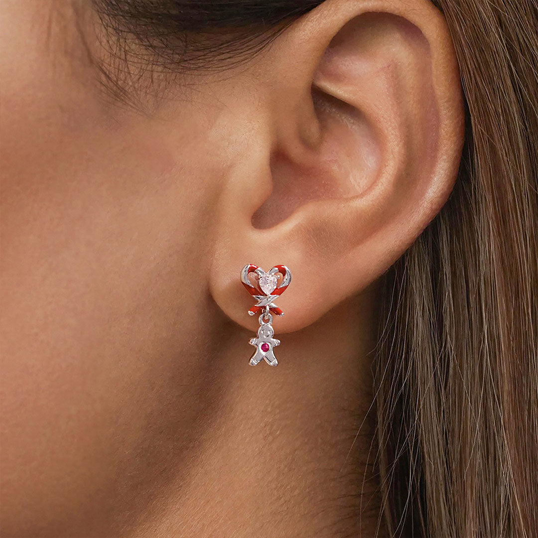 Gnoce Candy Cane Heart Gingerbread Man Pattern Stud Earrings_2