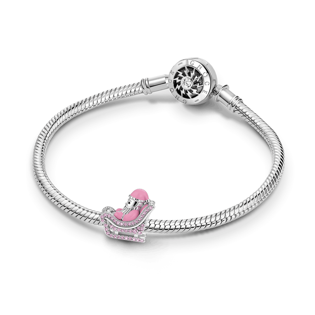 Gnoce Pink Christmas Series Santa Sleigh Charm Bead Platinum-plated Silver Blend_3