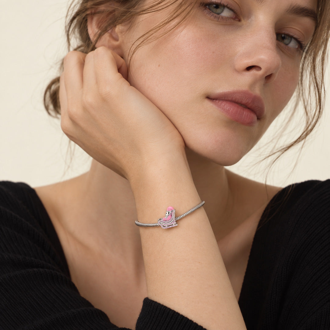 Gnoce Pink Christmas Series Santa Sleigh Charm Bead Platinum-plated Silver Blend_4