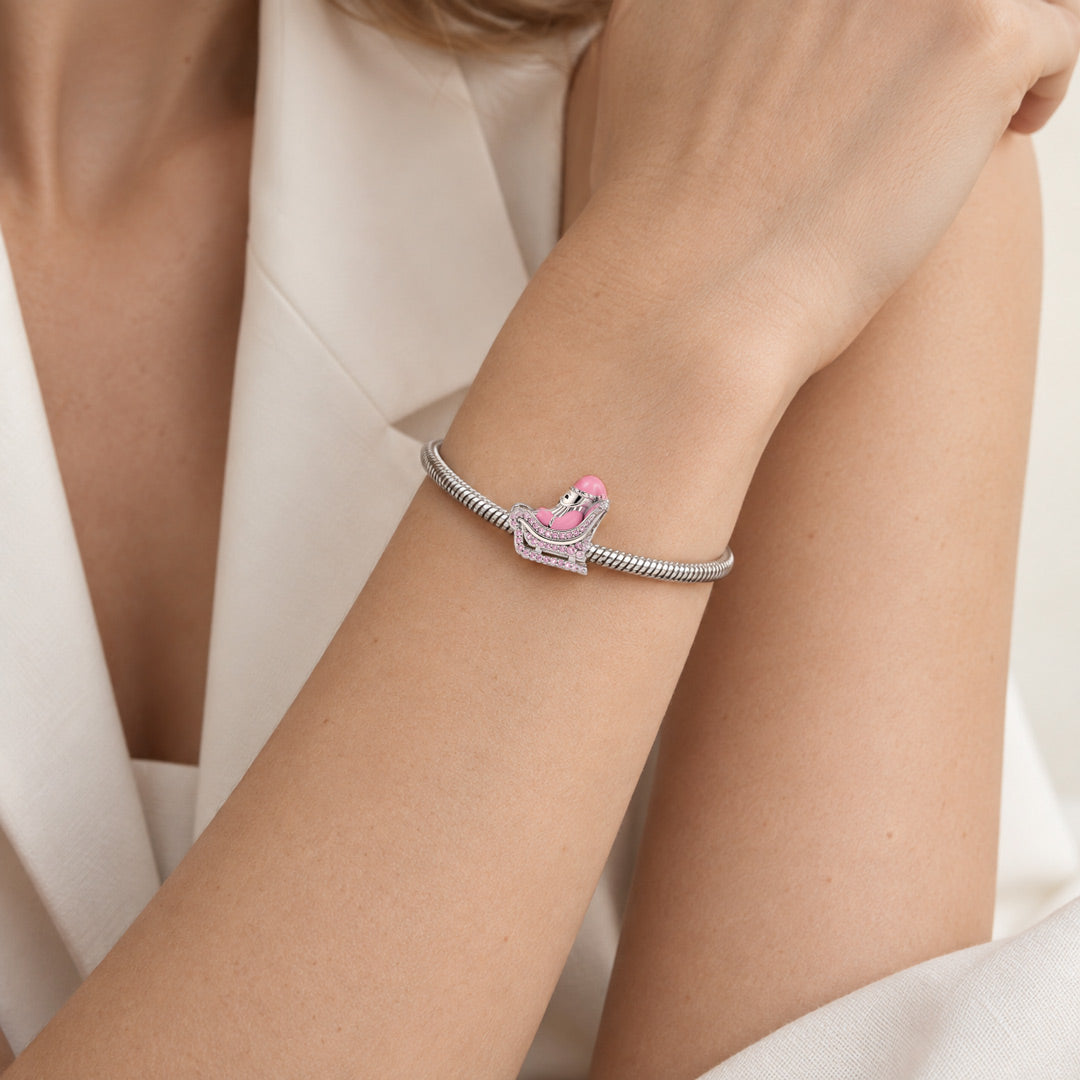 Gnoce Pink Christmas Series Santa Sleigh Charm Bead Platinum-plated Silver Blend_2