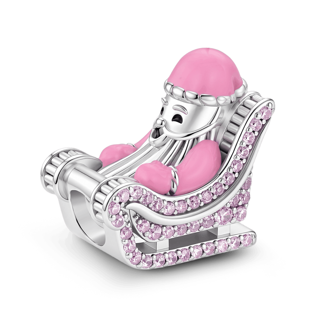 Gnoce Pink Christmas Series Santa Sleigh Charm Bead Platinum-plated Silver Blend_1