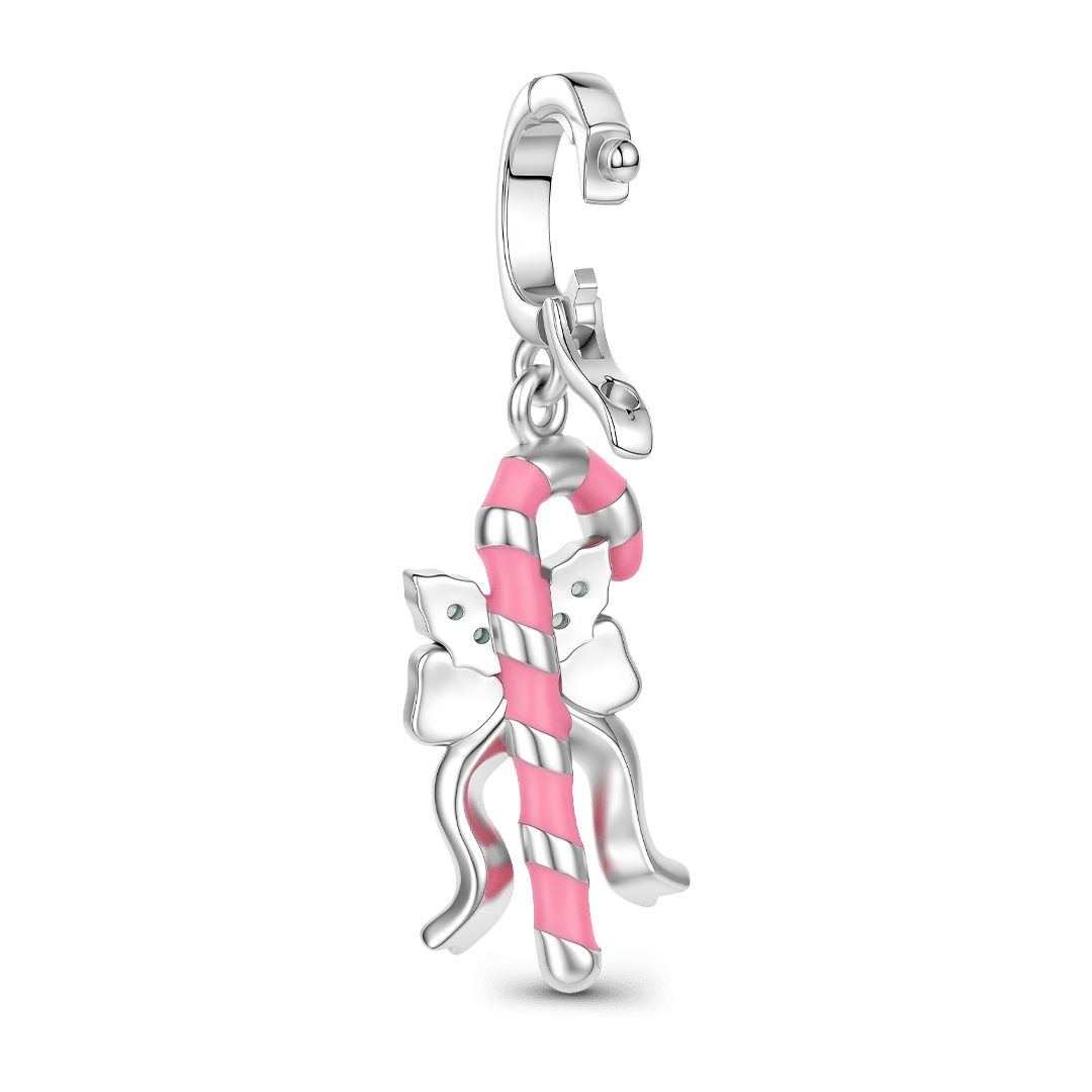 Gnoce Pink Christmas Series Candy Cane Clasp Dangle Charm Platinum-plated Silver Blend_5