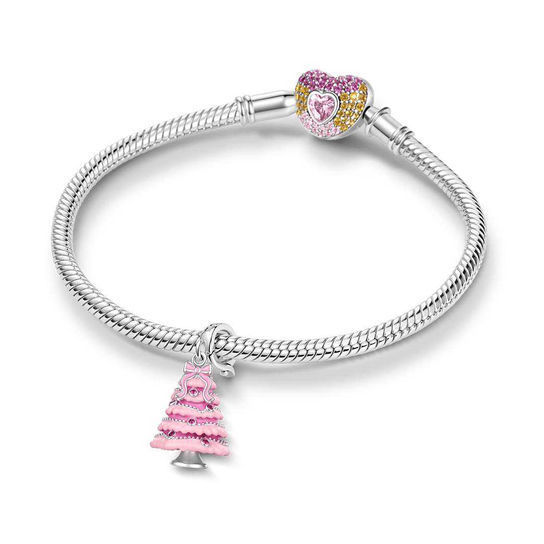 Gnoce Pink Christmas Series Pink Christmas Tree Clasp Dangle Charm Platinum-plated Silver Blend_3