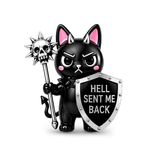 Gnoce Halloween Punk Dark Humor Series Hell Black Cat Bead Black Gold-plated Silver Blend_1