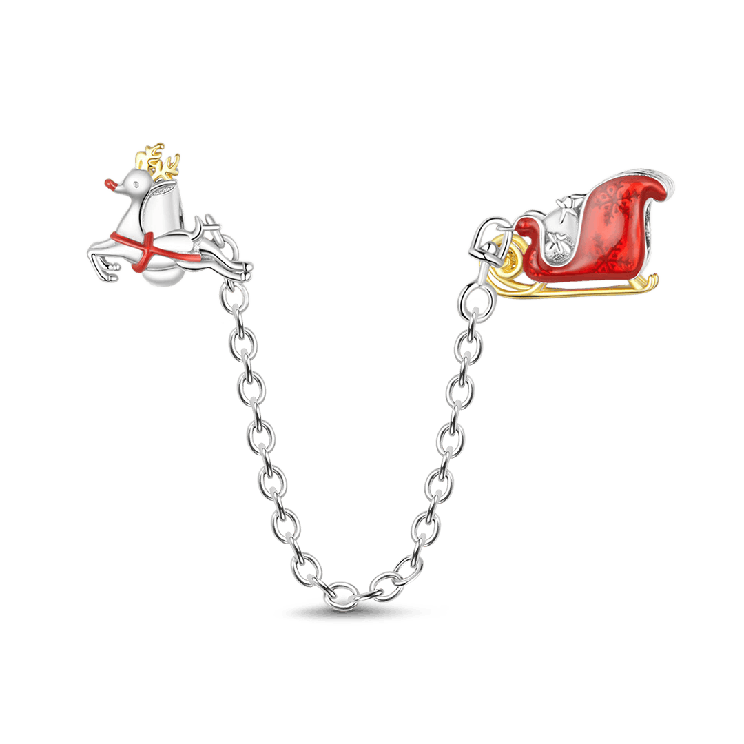 "Reindeer Pulling a Sleigh" Chain Connecting Charms 925 Sterling Silver_1