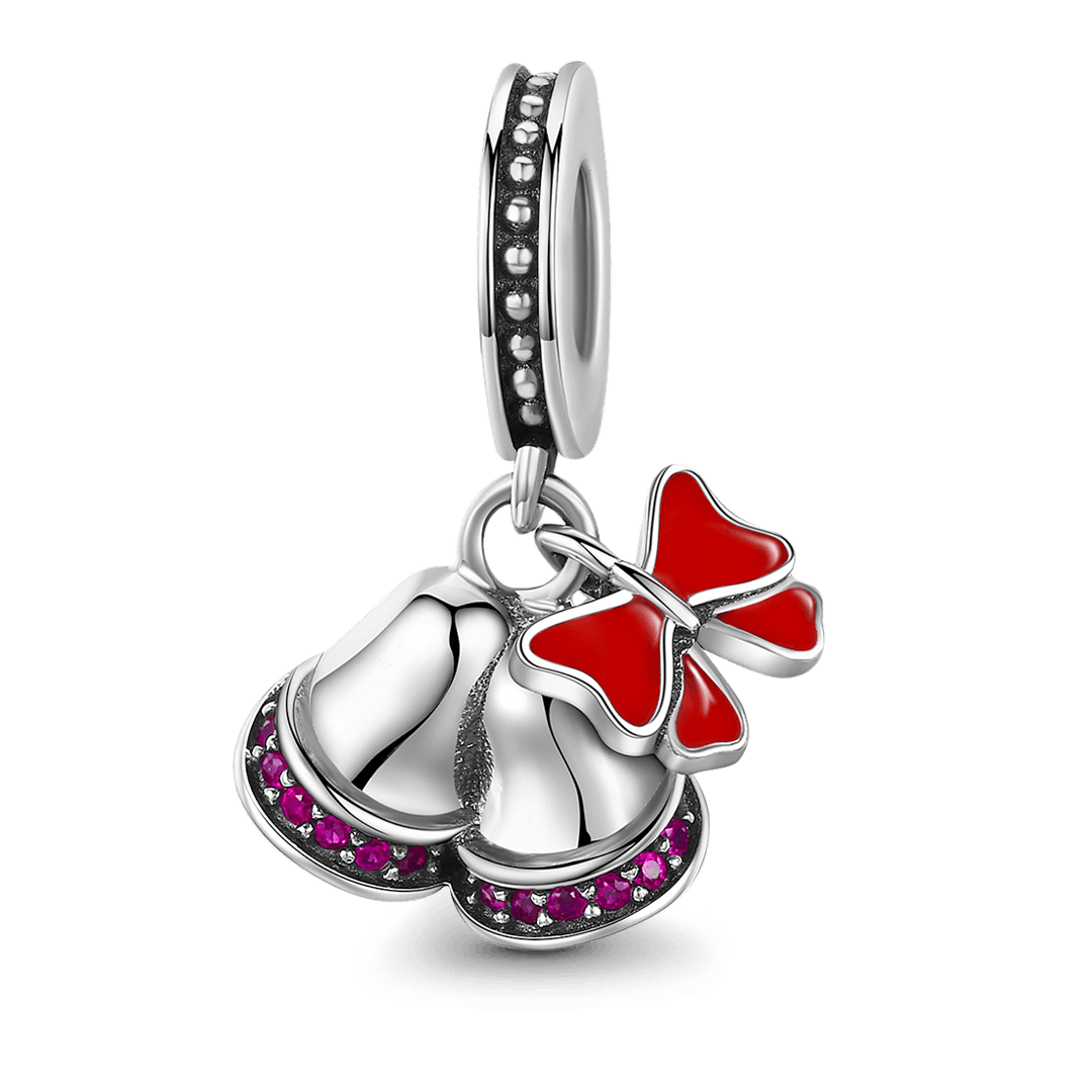 Cute Christmas Bells with Red Gift Tie Pendant Dangle Charm 925 Sterling Silver Inlaid with Purple Zircon Stone_1