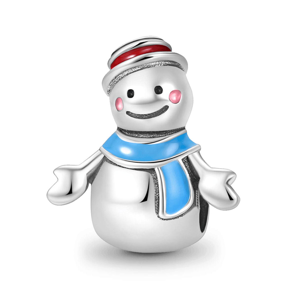 "Welcome" Cute Smiling Face Snowman Charm Bead 925 Sterling Silver_1