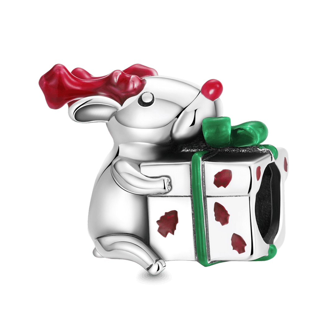 Squirrel Holding Present Charm Bead 925 Sterling Silver_1