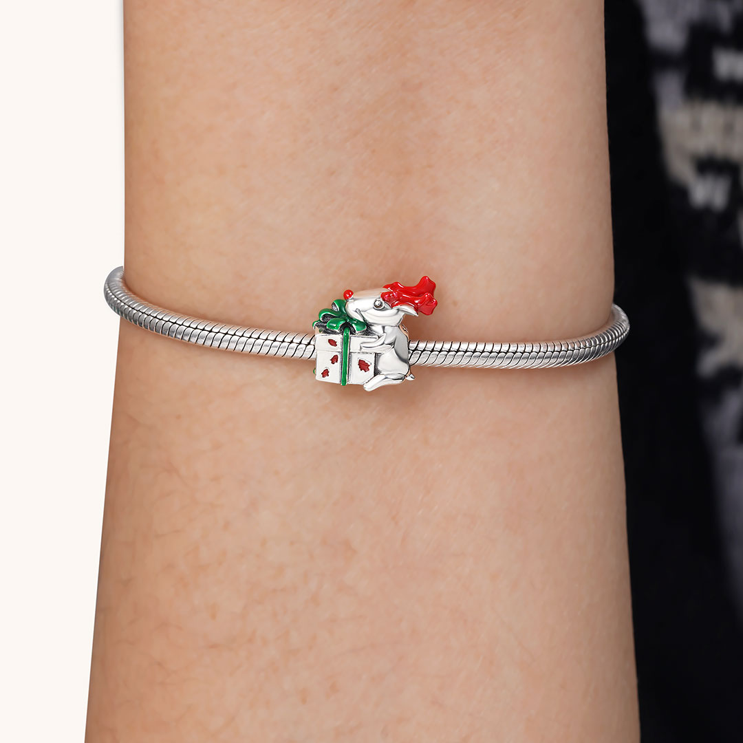 Squirrel Holding Present Charm Bead 925 Sterling Silver_2