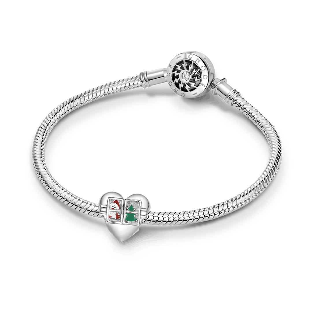 "Santa Claus is coming" Heart-shaped Charm Bead 925 Sterling Silver_5