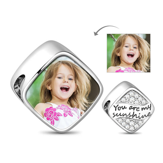 Gnoce "You Are My Sunshine" 925 Sterling Silver Squre Photo Charm Bead_1