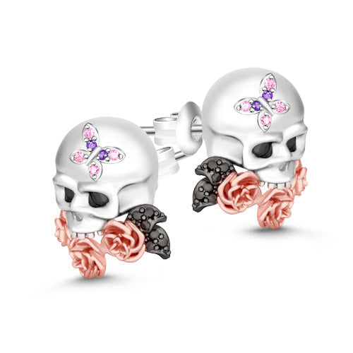 Gnoce Skull Earrings Platinum-plated Silver Blend_2