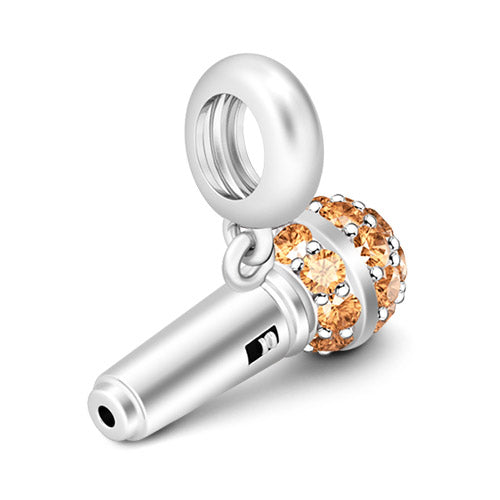 Gnoce "Singing in Life" Mini Microphone with Champagne Stones Paved on the Showcases 925 Sterling Silver Pendant Locket for Bracelet/Necklace_2