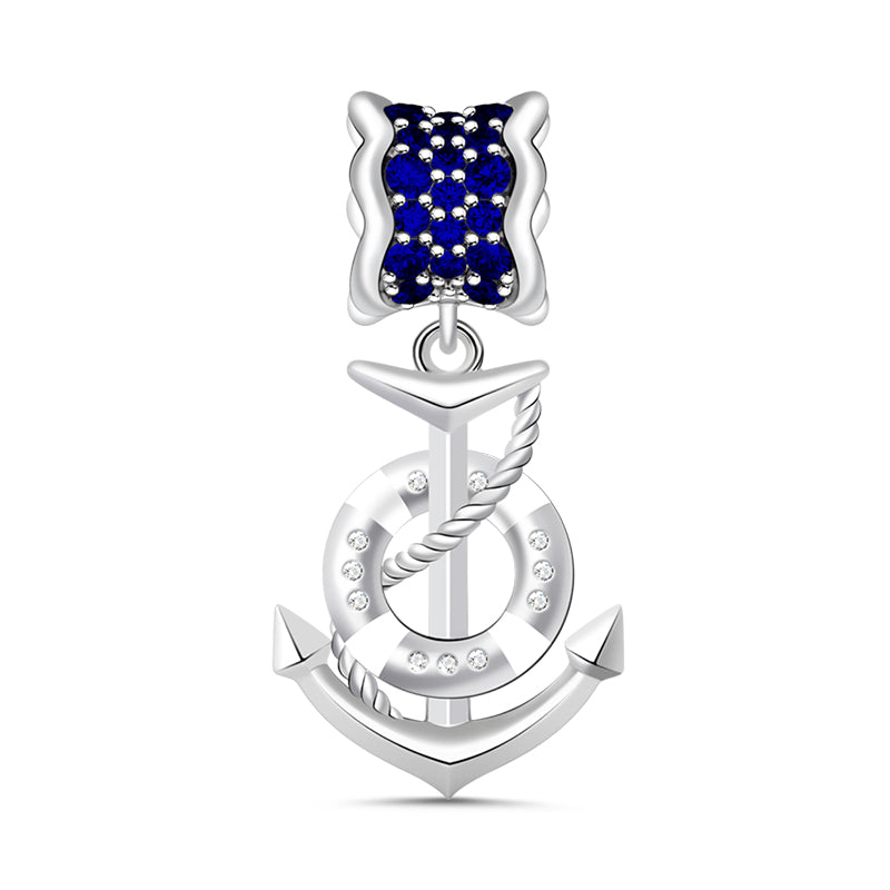 Gnoce Anchor Paved Dark Sapphire Marine Charm Platinum-plated Silver Blend_1