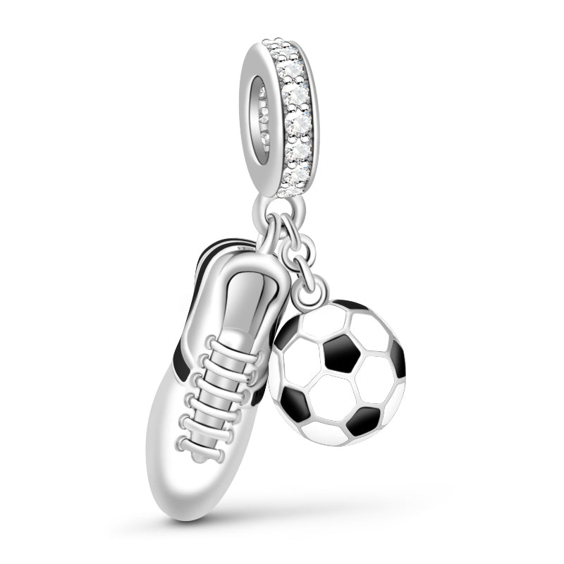 Gnoce "Crazy For World Cup Series" 925 Sterling Silver Sneaker & Black and White Enamel Soccer Pendant Fit Bracelet and Necklace_1