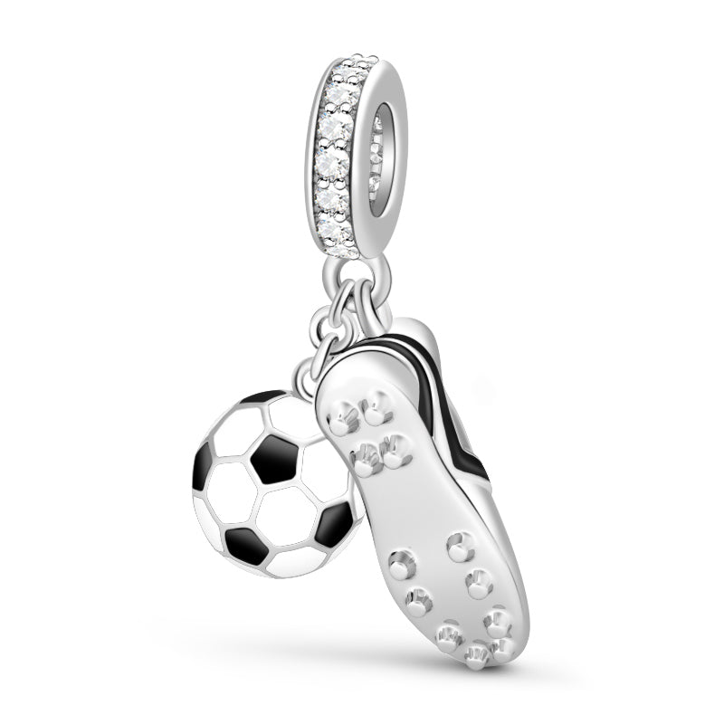 Gnoce "Crazy For World Cup Series" 925 Sterling Silver Sneaker & Black and White Enamel Soccer Pendant Fit Bracelet and Necklace_2