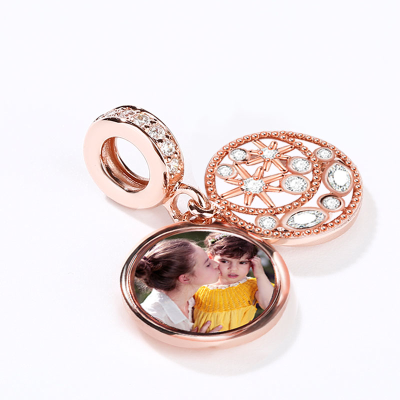 Gnoce "Moon And Star" Personalized Pendant Engravable Photo Charm 18k Rose Gold Plated_2