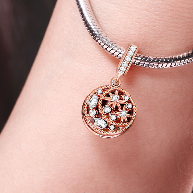 Gnoce "Moon And Star" Personalized Pendant Engravable Photo Charm 18k Rose Gold Plated_3