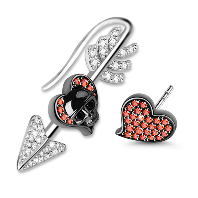 Gnoce "First Meet You" Skull with Arrow Sterling Silver Earring inlaid with CZ Stones_2