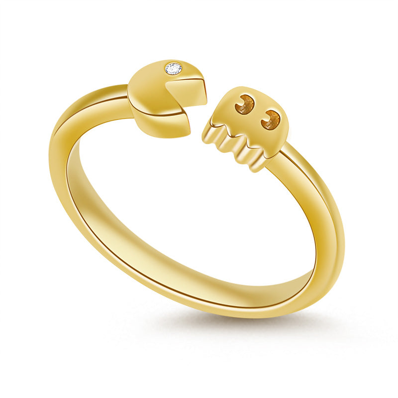 Gnoce "I eat, so I am" Pac-Man 18K Golden Plated Sterling Silver Ring_2