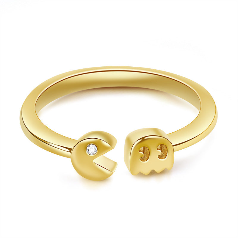 Gnoce "I eat, so I am" Pac-Man 18K Golden Plated Sterling Silver Ring_1