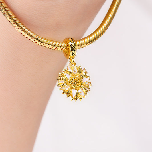 Sunflower Charm Pendant Gold Plated 925 Sterling Silver_3