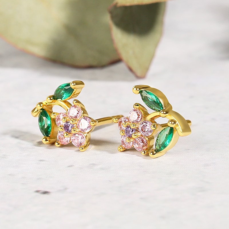 Gnoce Wildflower Gold Plated Stud Earrings_2