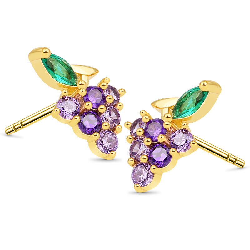 Grape Stud Earring Gold Plated 925 Sterling Silver_2