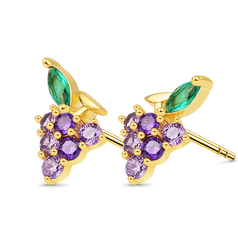 Grape Stud Earring Gold Plated 925 Sterling Silver_1