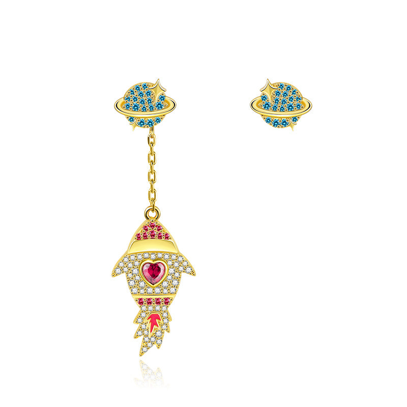 Asymmetric Rocket Dangle Earrings Sterling Silver 18k Gold Plated_1