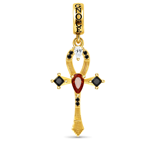 Ankh Pendant Dangle Charm Sterling Silver 18k Gold Plated inlaid with Stones_1