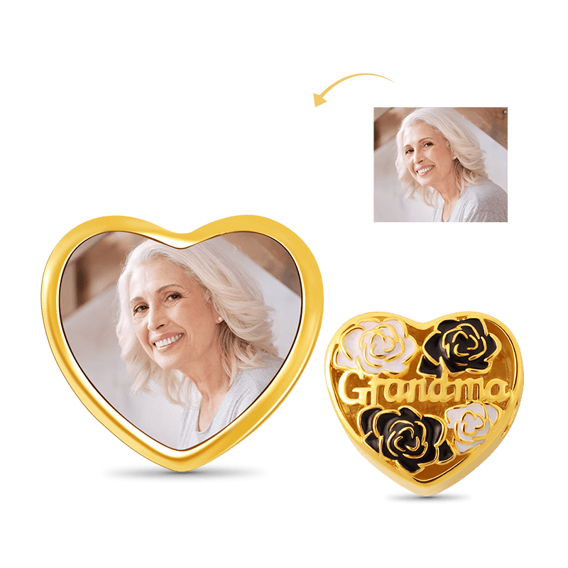 Gnoce Black White Flower Grandma Charm_1