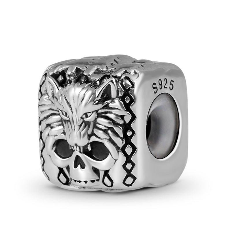 Wolf and Skull Square Charm Sterling Silver Jewelry for Men_1