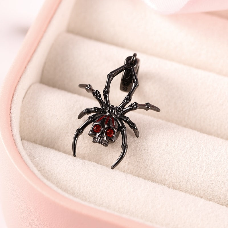 Spider Skull Pendant Dangle Charm Sterling Silver Black Plated_2