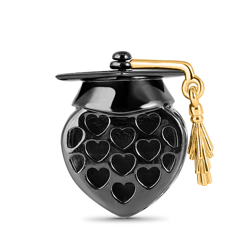 Academic Cap Photo Charm Bead 925 Sterling Silver Black and 18k Gold Plated Best Graduation Gift_2
