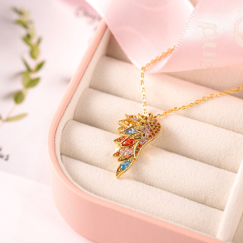 Gnoce Multicolor Wings Gold Plated Stones Necklace_3