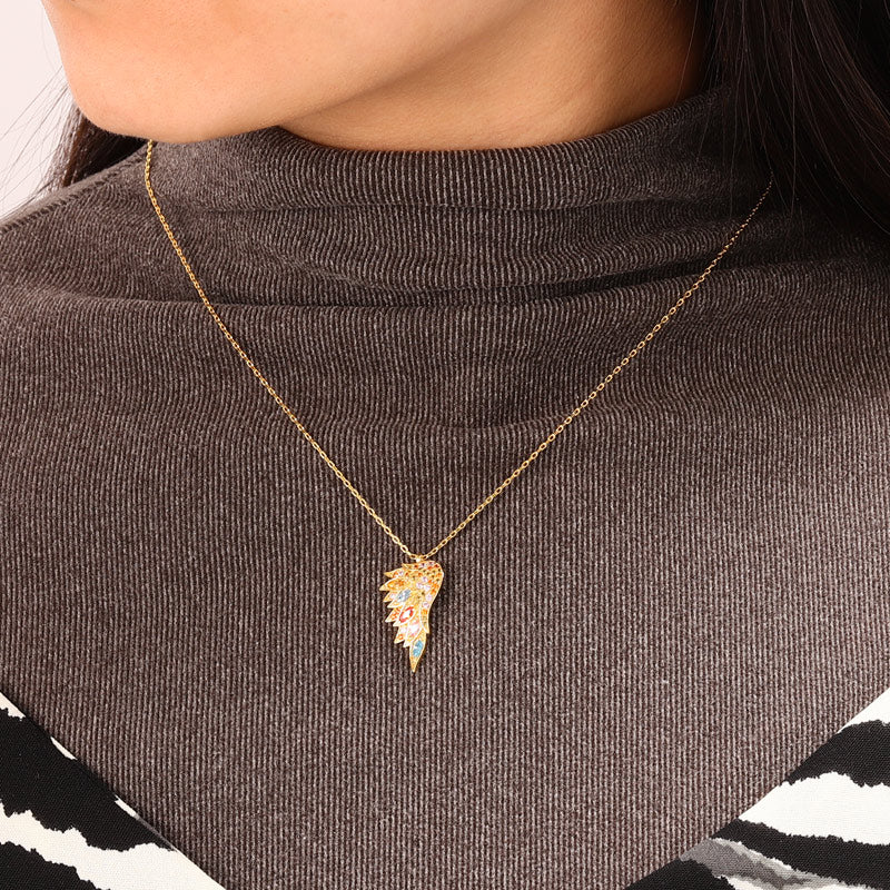 Gnoce Multicolor Wings Gold Plated Stones Necklace_4