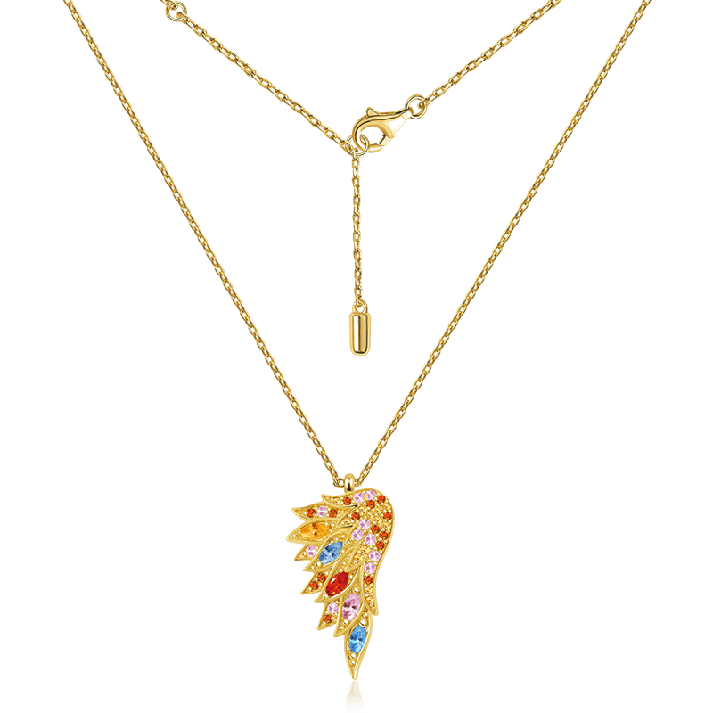 Gnoce Multicolor Wings Gold Plated Stones Necklace_2