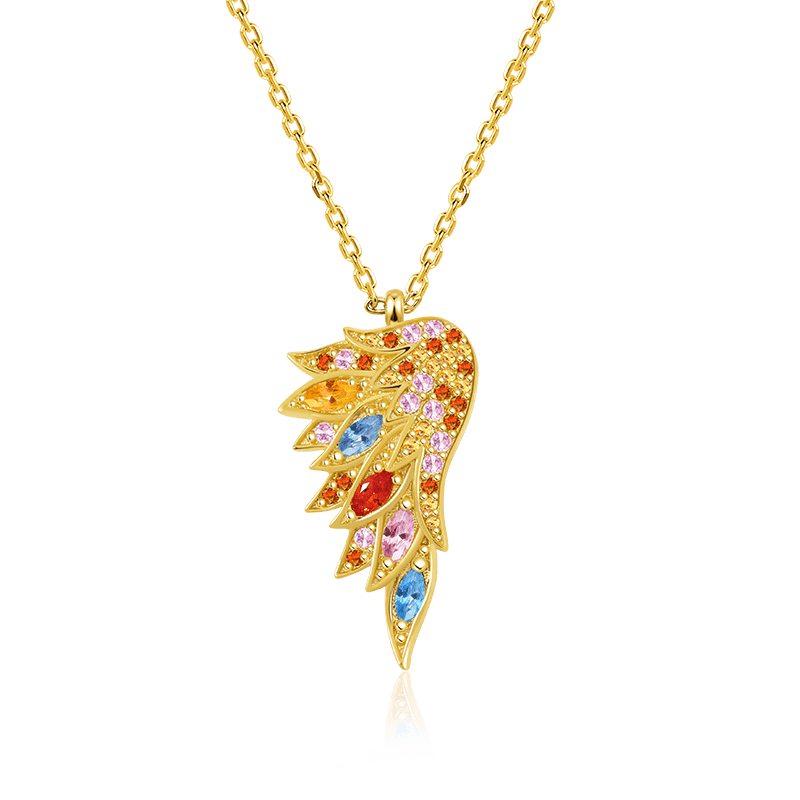 Gnoce Multicolor Wings Gold Plated Stones Necklace_1