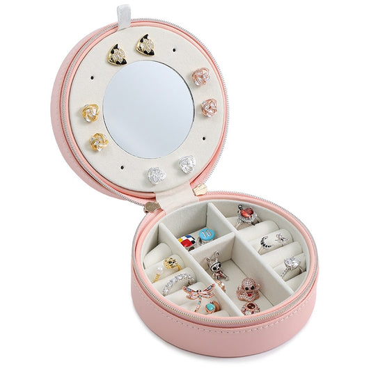 Portable Round Jewelry Storage Box Earring Ring Necklace Charm Display Travel Accessory_1