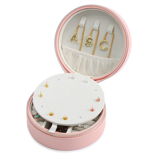 Portable Round Jewelry Storage Box Earring Ring Necklace Charm Display Travel Accessory_5