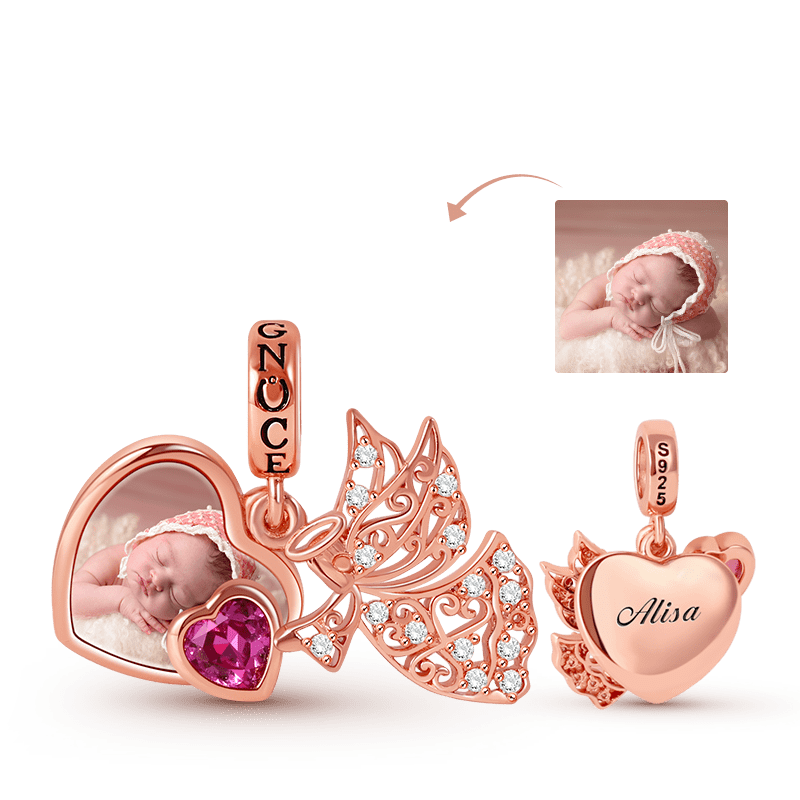 Angel Engravable Photo Dangle Charm 18k Rose Gold Plated Hollow Design Pendant_1