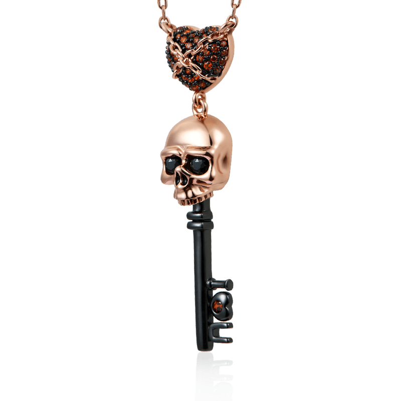 Skull Key Necklace 18k Rose Gold Plated 925 Sterling Silver_2