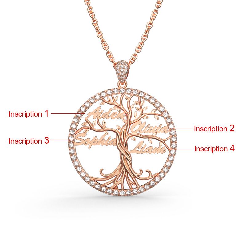 Custom Halo Tree of Life Multi-name Necklace Sterling silver_4