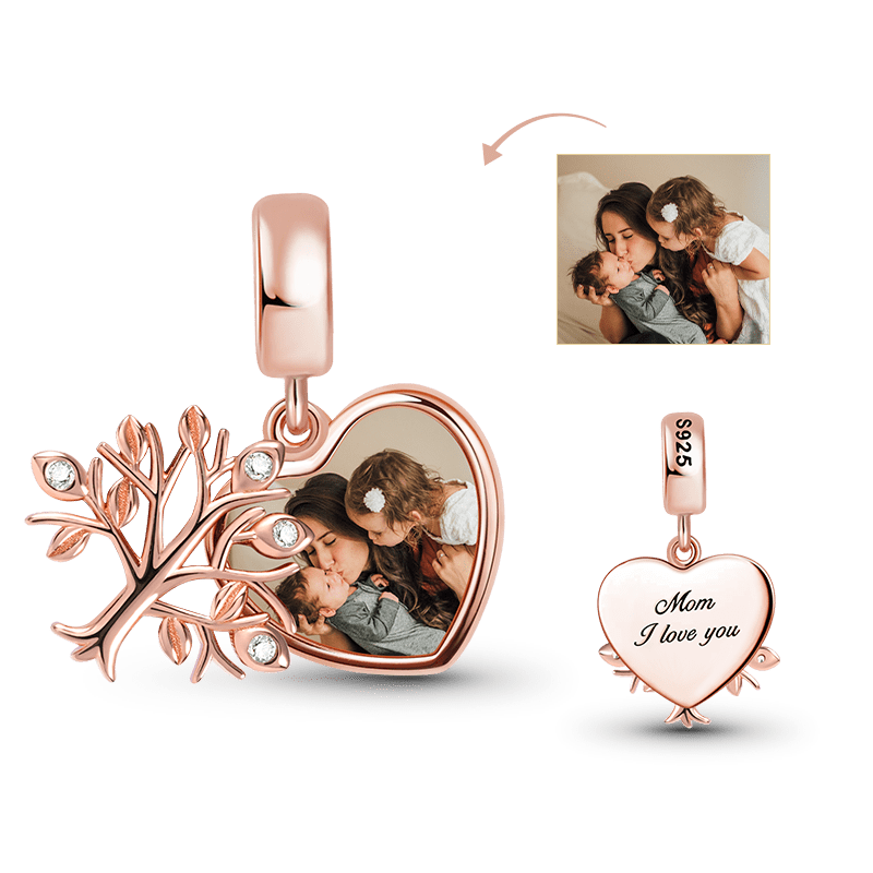 Family Tree Personalized Photo Engravable Charm Pendant 925 Sterling Silver 18K Rose Gold Plated Mother's Day Gift_1